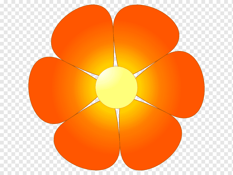 Bright orange six-petaled flower with yellow center on transparent background.