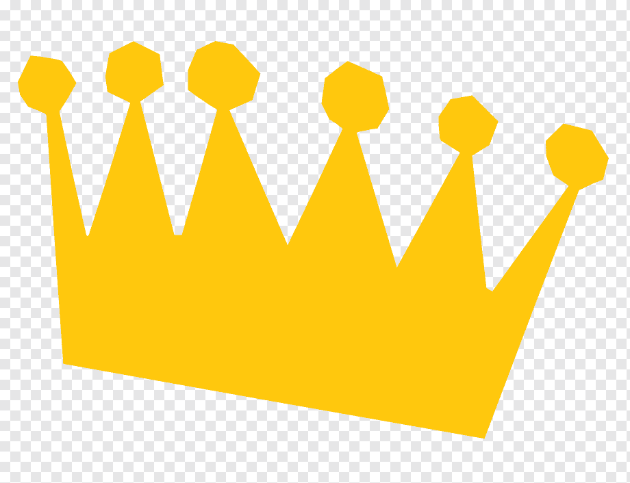 A bright yellow stylized crown with six pointed tips and hexagonal finials on a transparent background.