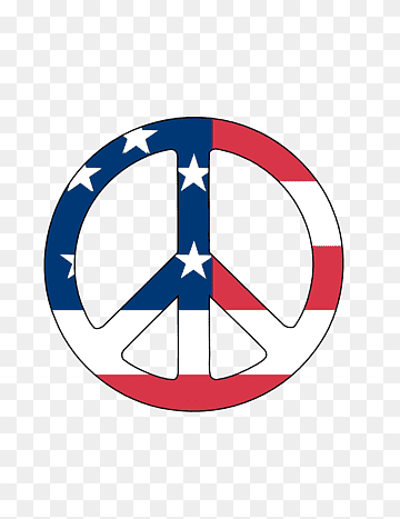 Peace symbol overlaid with American flag colors-red, white, blue, and stars-symbolizing patriotism and peace.