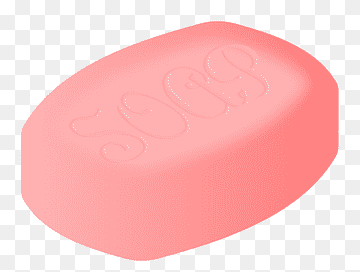 Pink oval bar soap with embossed "SOAP" text on a transparent background.