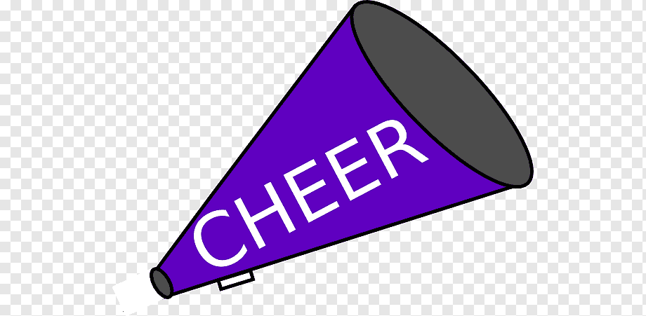 Purple megaphone with "CHEER" in white letters, cartoon-style illustration on transparent background.