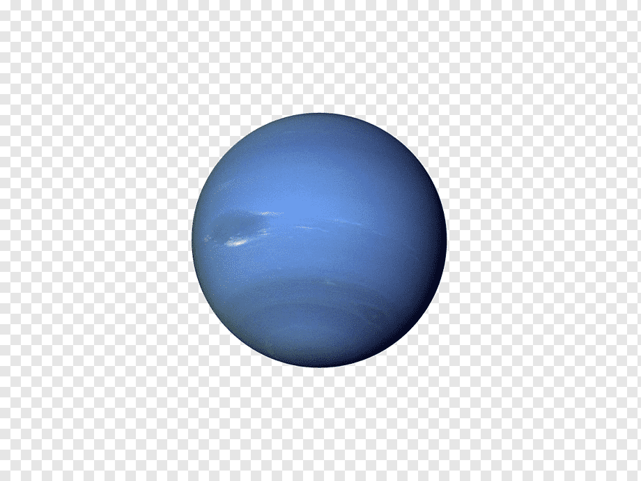 A realistic 3D rendering of the planet Neptune with deep blue hues and subtle cloud bands against a transparent background.