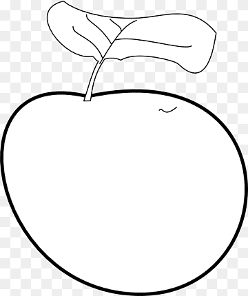 Simple black-and-white line drawing of an apple with a stem and single leaf, ideal for coloring or educational use.