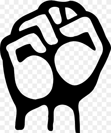Black silhouette of a raised clenched fist on transparent background, symbolizing solidarity, resistance, or empowerment.