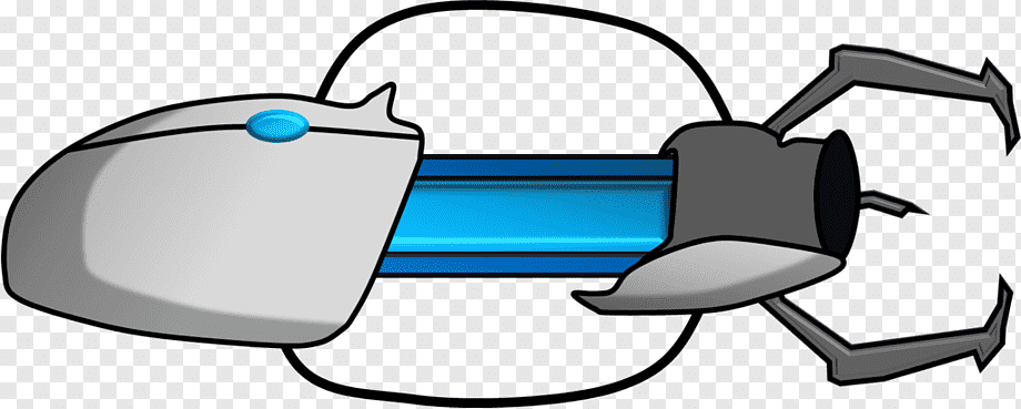 Cartoon-style futuristic sci-fi weapon with blue energy core and mechanical claw grip.