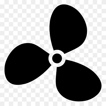Black three-blade propeller icon on transparent background, symbolizing marine or aviation propulsion.