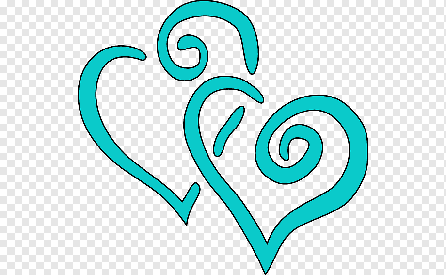 Two stylized turquoise hearts with elegant swirls and flourishes on transparent background.