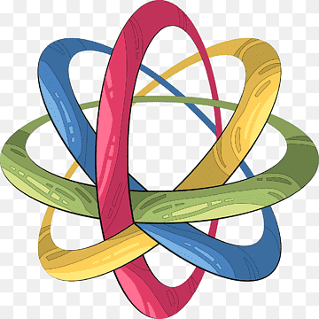 Colorful interlocking ribbons forming a dynamic, abstract 3D knot-like structure on transparent background.