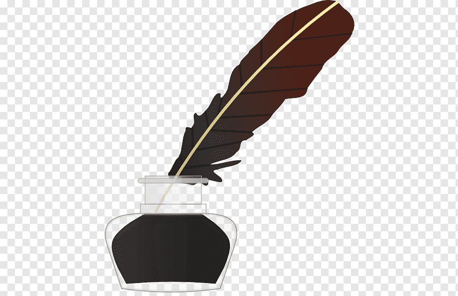 A classic quill pen dipped in an inkwell, symbolizing traditional writing and calligraphy.