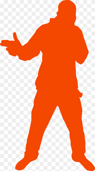 Orange silhouette of a person gesturing with open hand, standing confidently against transparent background.