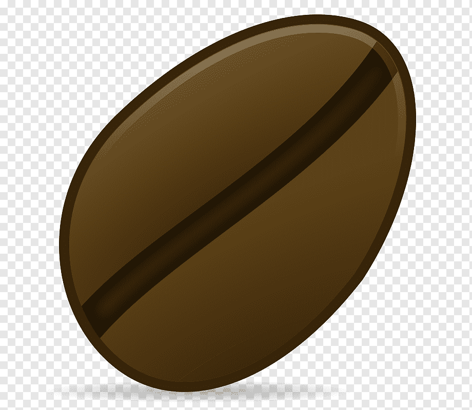 Roasted coffee bean with central crease, glossy brown surface, and subtle shadow on transparent background.