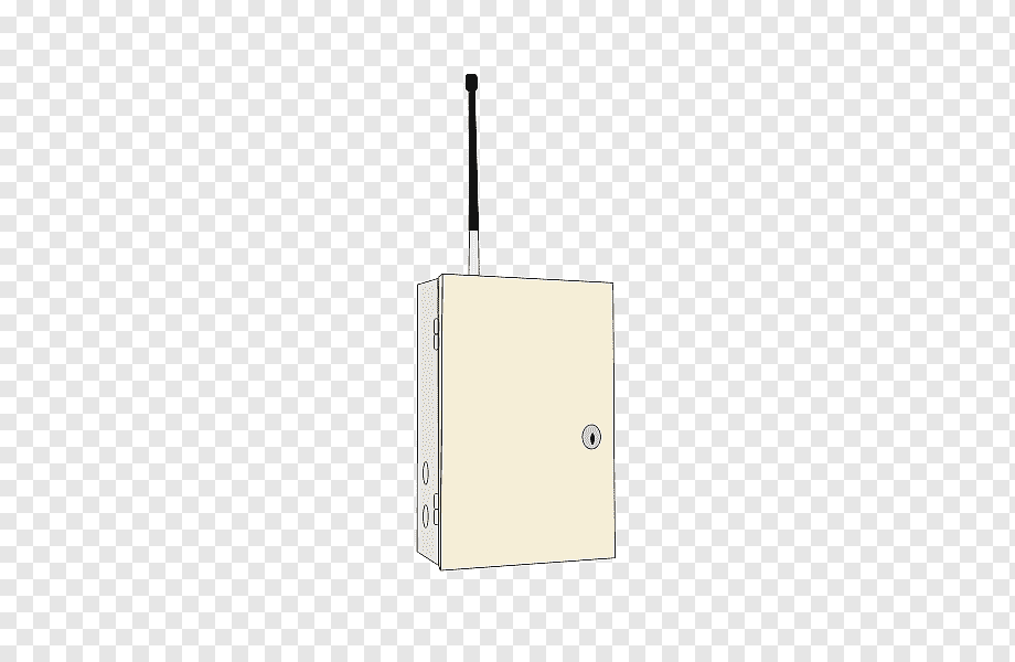 Beige outdoor wireless control box with antenna and lockable door.