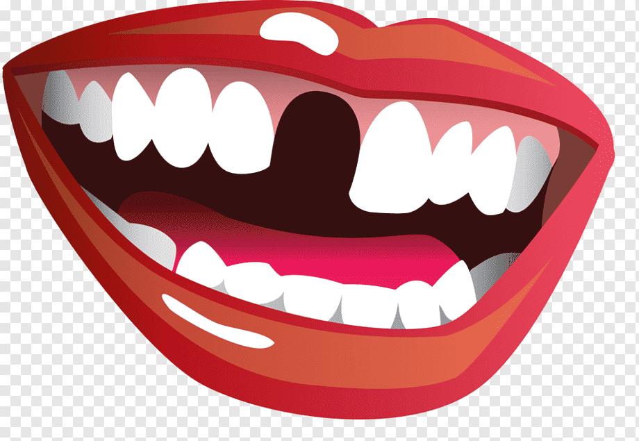 Cartoon illustration of a wide-open smiling mouth with red lips, white teeth, and visible tongue.