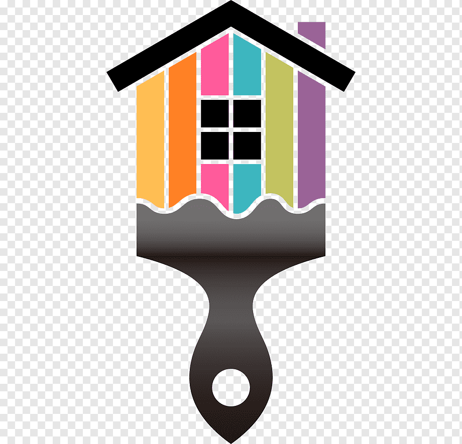 Colorful house-shaped paintbrush logo symbolizing home painting and renovation services.