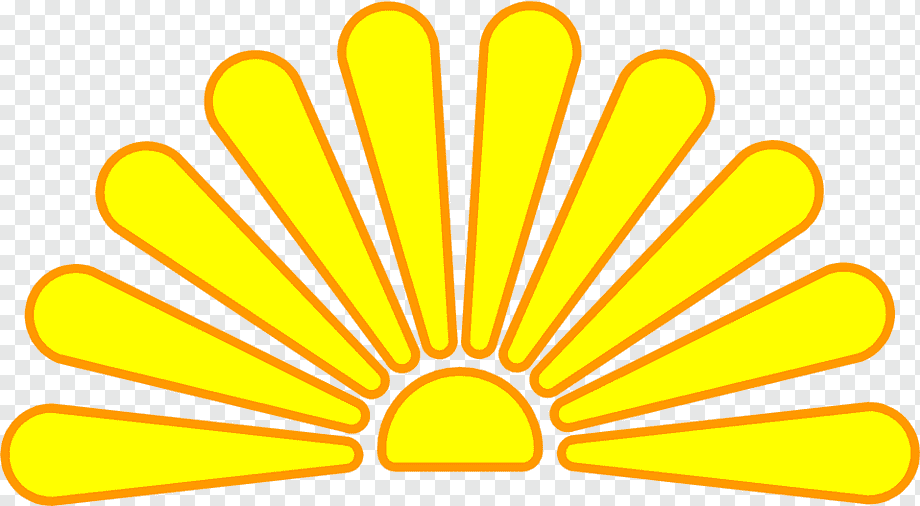 Bright yellow sunburst logo with orange outline, radiating rays from a semicircular base on transparent background.