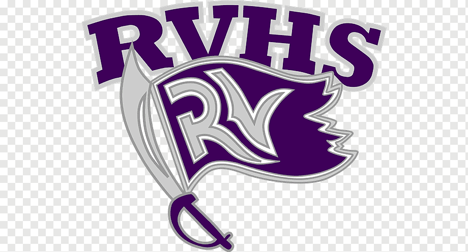 RVHS logo featuring purple and silver pirate sword and flag with "RV" monogram and bold "RVHS" text.