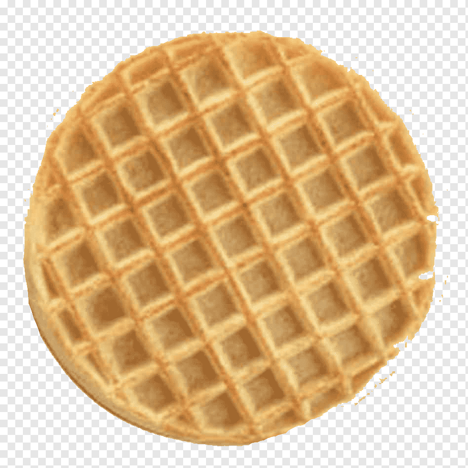 Golden-brown round waffle with classic grid pattern, isolated on transparent background.