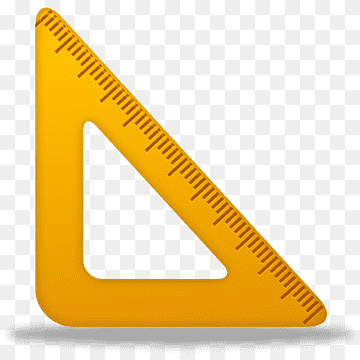 Yellow plastic triangular ruler with measurement markings on a transparent background.
