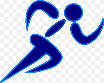 Blue stylized icon of a runner in motion, representing athleticism and speed.