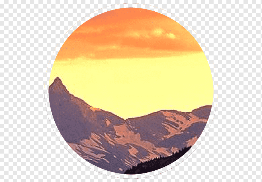 Sunset over rugged mountain peaks with warm orange and yellow sky gradient.