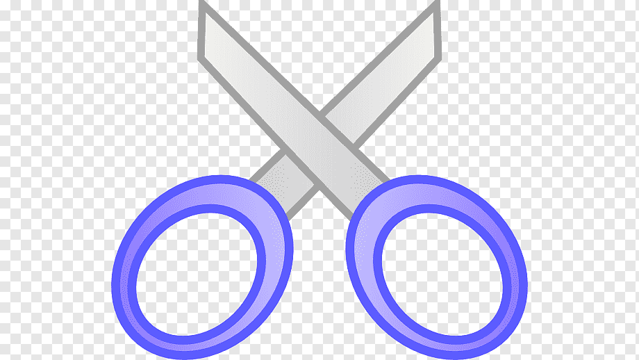 Blue-handled scissors with silver blades crossed on transparent background.