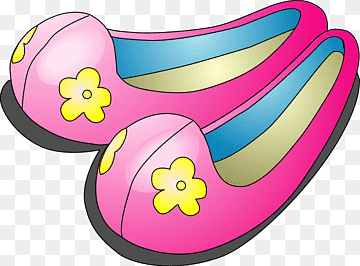 Pink cartoon-style slip-on shoes with yellow flower decorations and blue inner lining.