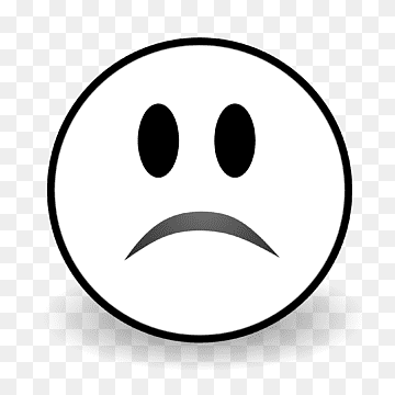 Simple black-and-white sad face emoji with downturned mouth and oval eyes on transparent background.