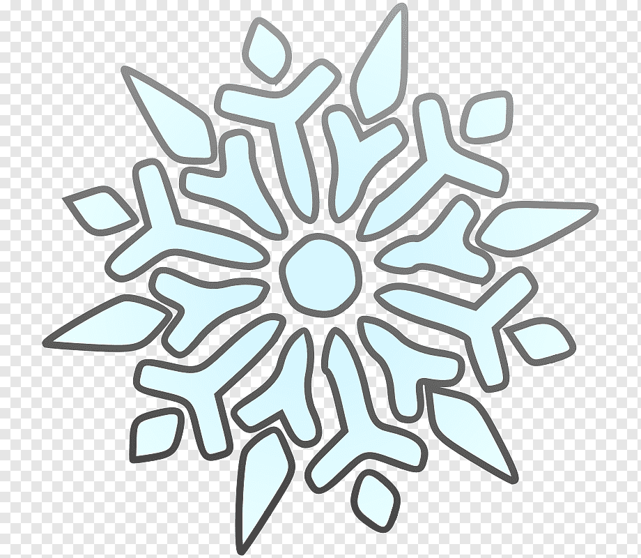 Light blue stylized snowflake with six symmetrical arms and gray outlines on transparent background.
