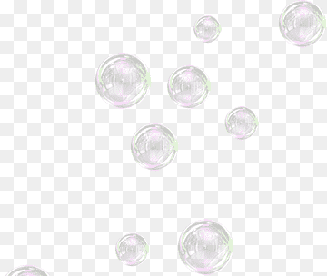Floating iridescent soap bubbles on transparent background, shimmering with pink and green highlights.