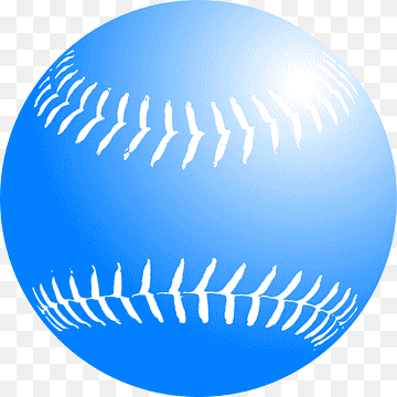 A stylized blue baseball with white stitching on a transparent background.
