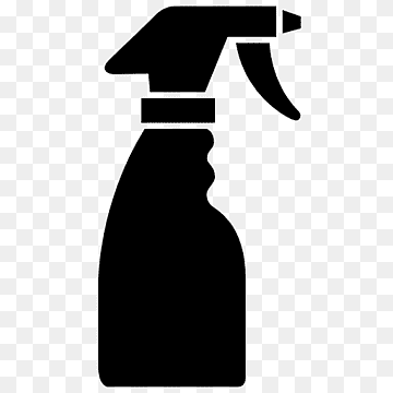 Black silhouette of a spray bottle with trigger nozzle on transparent background.
