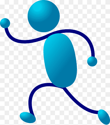 Blue stick figure in mid-run pose, stylized with smooth oval limbs and head on transparent background.