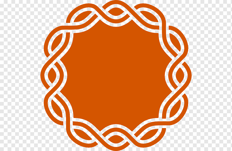 Orange circular frame with interwoven Celtic knot border on transparent background.