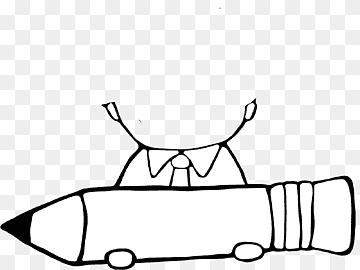 A cartoon-style drawing of a person in a suit riding a giant pencil like a vehicle, with arms raised joyfully.
