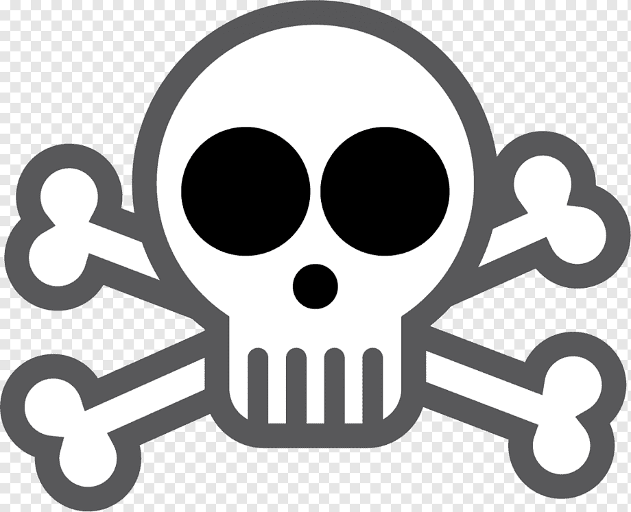 Skull and crossbones symbol in grayscale, representing danger or poison.