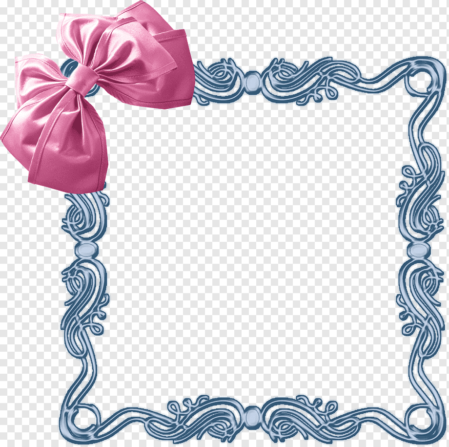 Decorative Blue Frame with Pink Bow - Free PNG Download