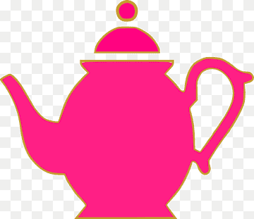 Bright pink teapot silhouette with yellow outline on transparent background.