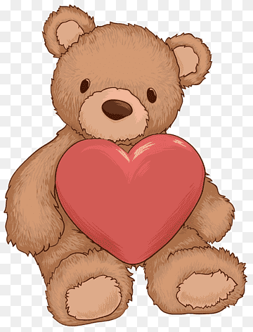 Brown teddy bear holding a red heart, symbolizing love and affection.