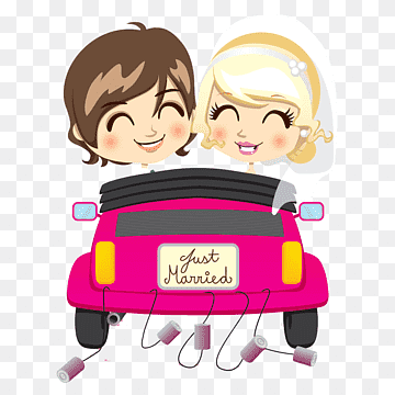 Just Married Car Illustration - Fun Wedding Celebration Clipart