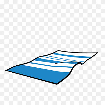 Blue and white striped beach towel, slightly crumpled, on transparent background.