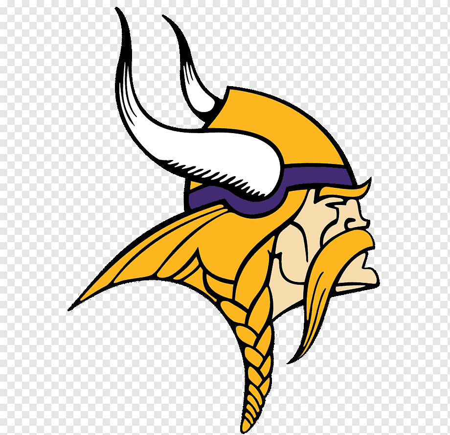 Minnesota Vikings NFL team logo featuring a Viking warrior with horned helmet, yellow braid, and purple band.