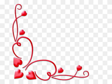 Red heart-shaped vine corner decoration with swirling tendrils on transparent background.