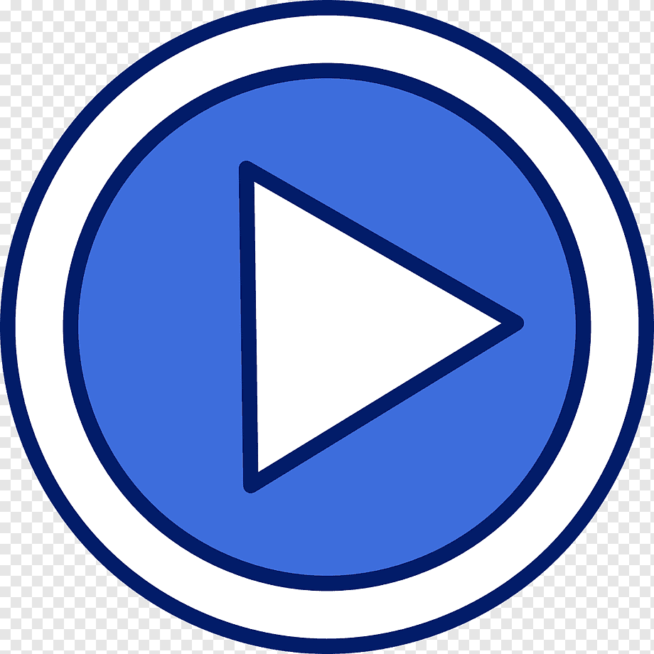 Blue circular play button icon with white triangle pointing right, outlined in dark blue and white rings.
