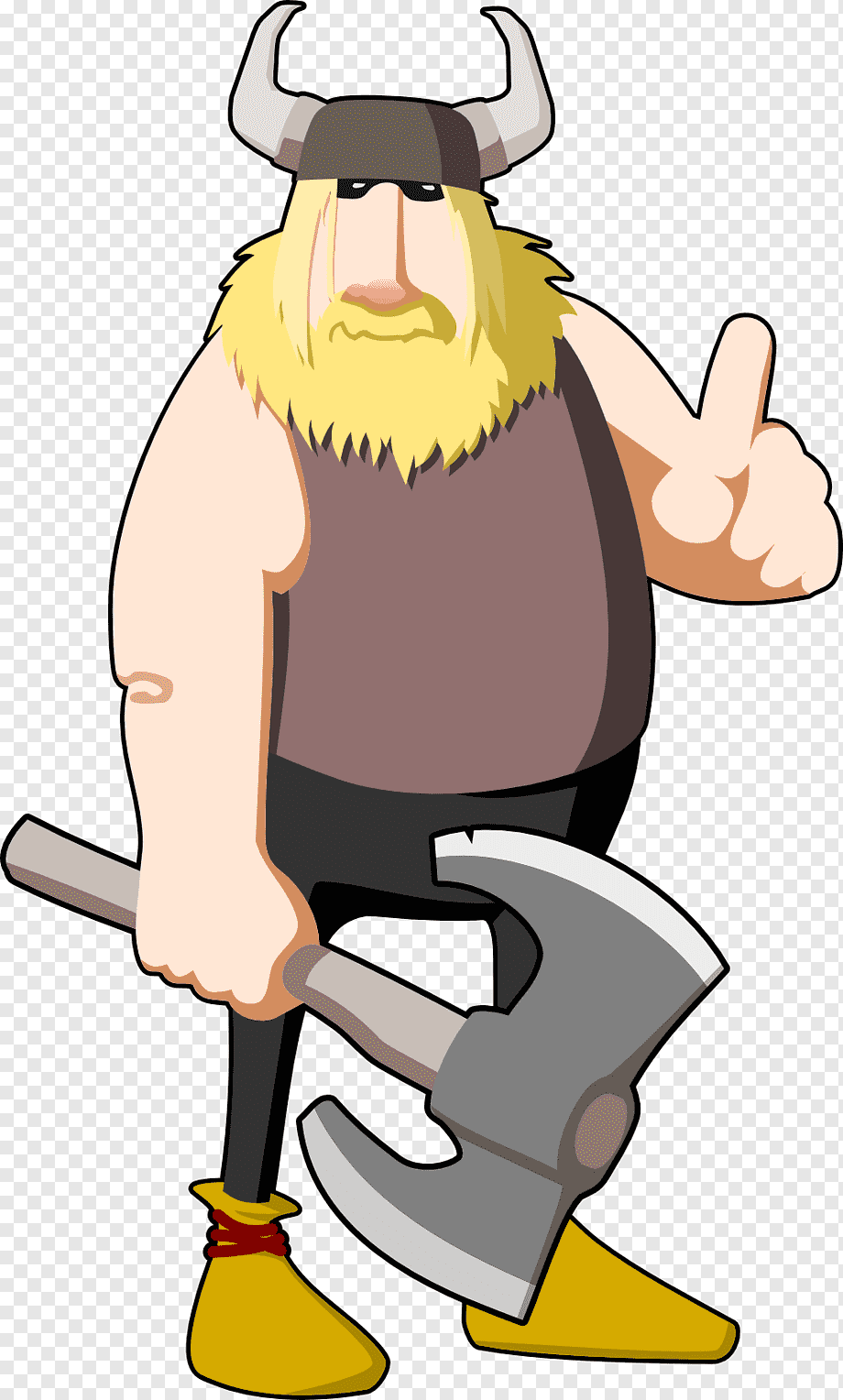 Cartoon Viking with horned helmet, blonde beard, axe, and thumbs-up gesture.