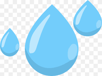 Three stylized blue water droplets of varying sizes on a transparent background, illustrating purity and hydration.