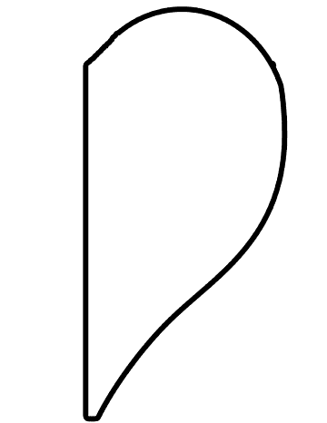 Black outline of a stylized teardrop or leaf-shaped form on white background.