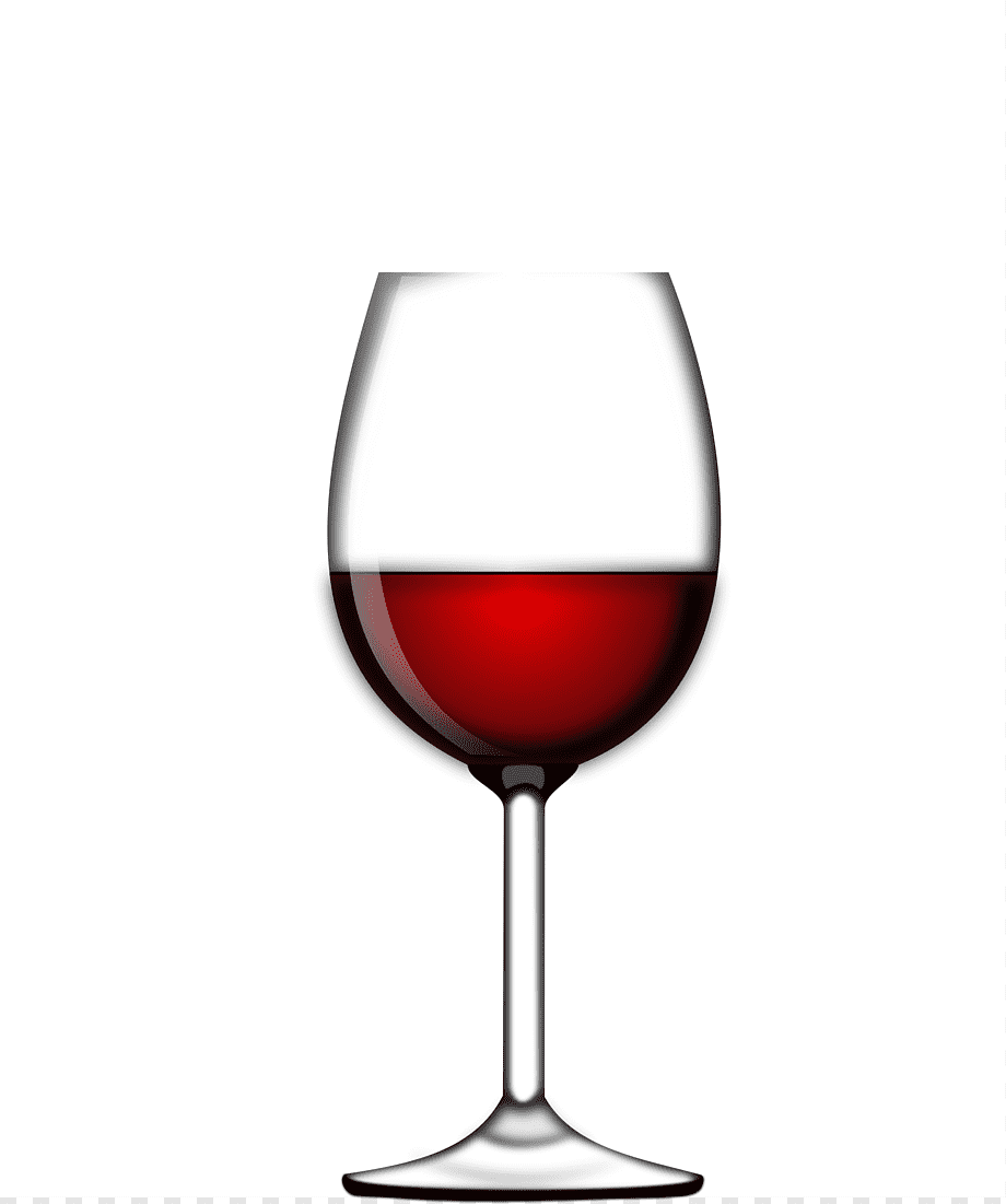 A clear stemmed wine glass filled halfway with rich red wine, set against a white background.