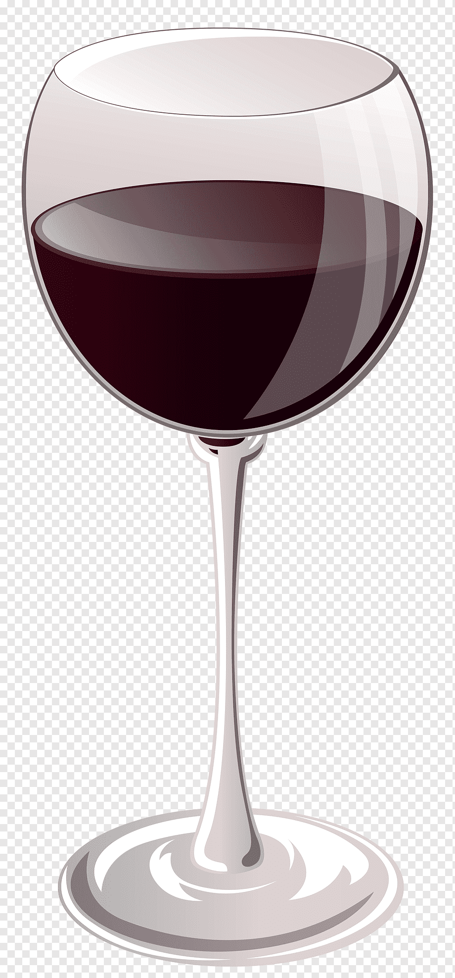 A clear wine glass filled with deep red wine, illustrated in realistic style on transparent background.