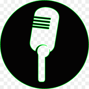 Green-outlined vintage microphone icon on black circular background