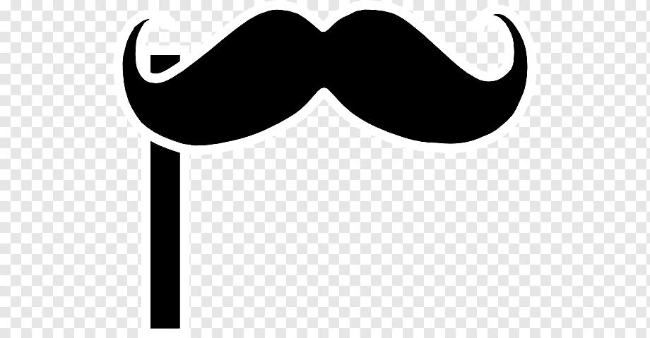 Black handlebar mustache on a stick, stylized cutout for photo booths or parties.